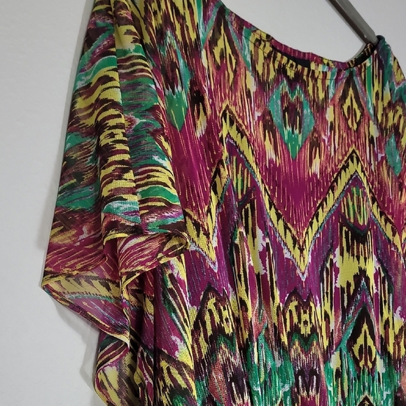 Y2K INC Geometric Peplum Women Top Multicolor Size L Nylon Flutter Sheer Sleeve - Picture 5 of 15